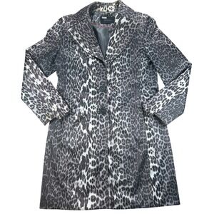 Tahari Leopard Print Trench Coat Womens Medium Grey Mob Wife Urban Safari
